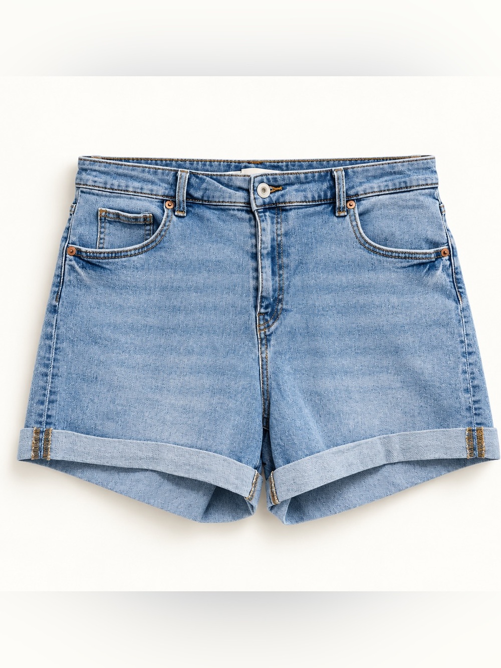H&M Size 16 High Rise Light Wash Denim Shorts Cuffed Hem